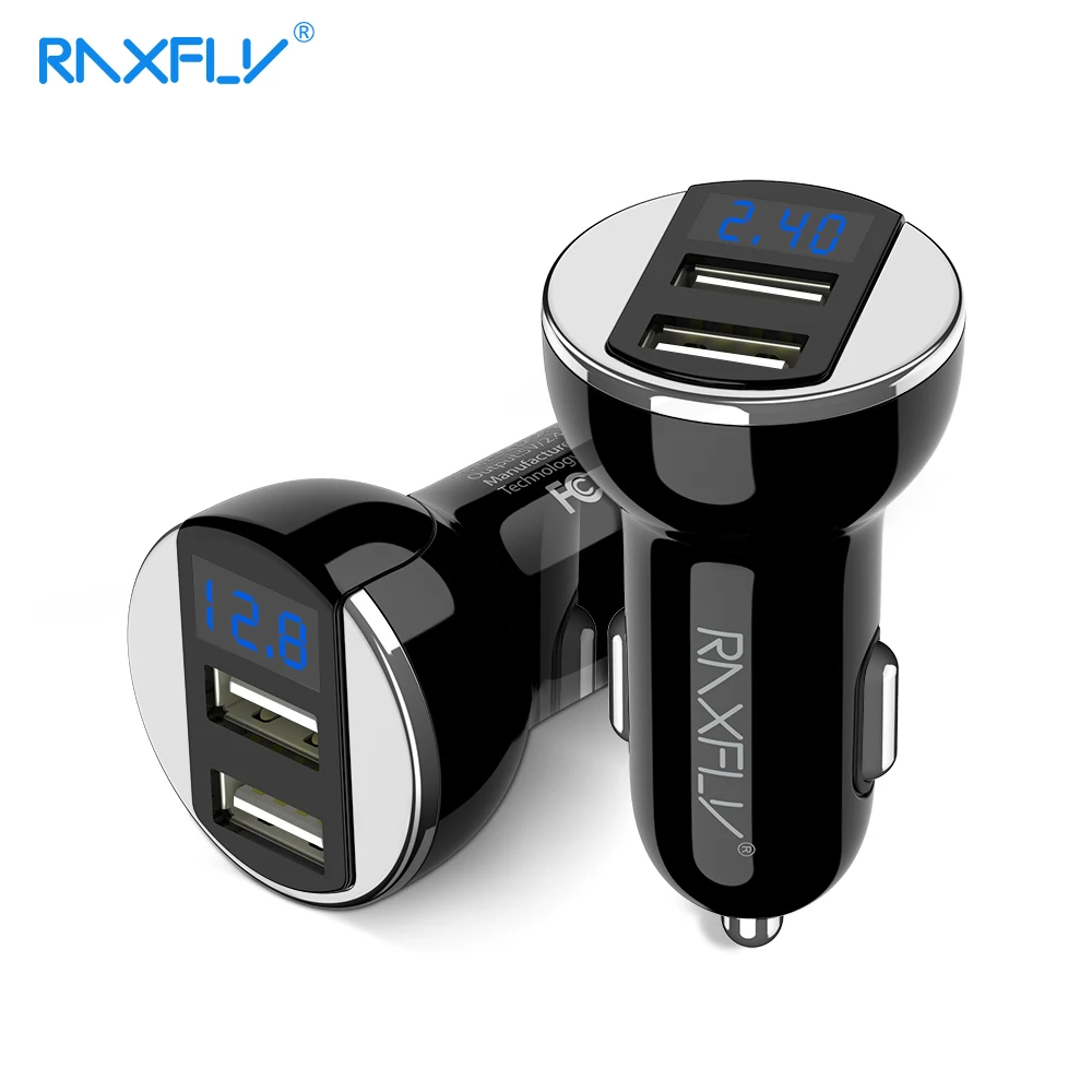 

RAXFLY Digital Dual 5V/2.4A Car USB Car Charger For iPhone 7 6 8 Xiaomi Phone Charger USB Charger For Samsung Smart Car Charging