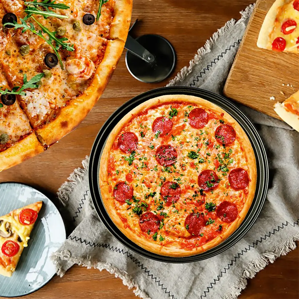 2Pcs Pizza pan Baking Utensil 12-Inch User-Friendly Pizza Baking Pan Non-Stick Cooking Dishes