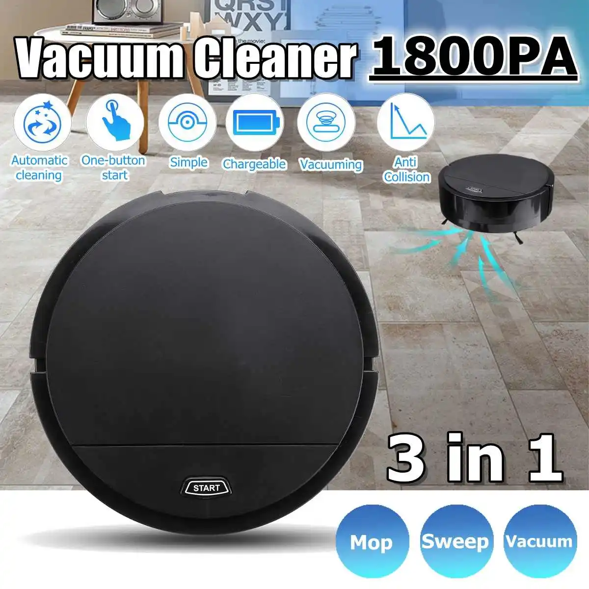 

1800pa Strong Suction Auto Sweeping Robot 3-in-1 Rechargeable Smart Intelligent Vacuum Cleaner Robot Sweeping Machine