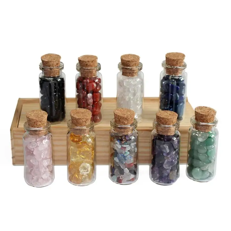 Желая бутылки натуральный кристалл гравий дрейфующих бутылки деревянные коробки DIY Мини в бутылках образец минерала сувенир