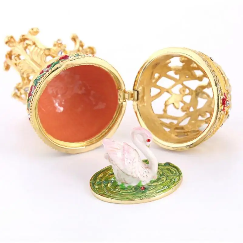 Русский Faberge яйцо Кристалл Bejeweled ювелирные изделия кольцо брелок драгоценный ящик для хранения пасхальные яйца Коллекционные сувениры Свадебный дисплей