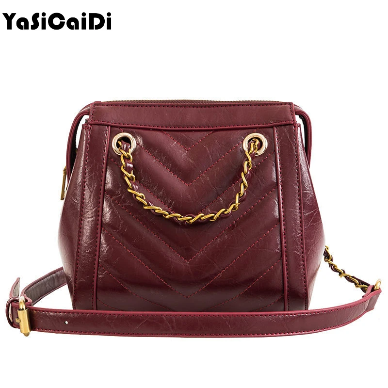 

YASICAIDI Fashion PU Leather Women Messenger Bags Vintage Long Chain Women Handbags Soft Leather Women Tote Bags Sac A Main