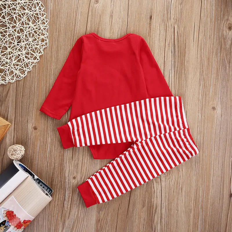 Emmababy Xmas Newborn Baby Boys Girls Christmas Letter Cartoon blen Red Romper Stripe Long Pants Clothes Outfits Winter Set