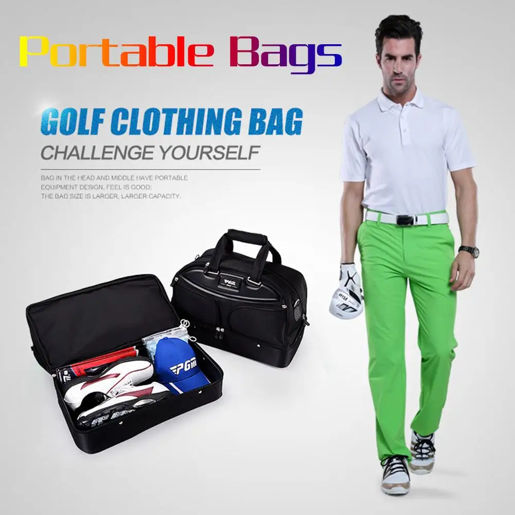 2019 سعة كبيرة النايلون حقيبة غولف أسود اللون جولف الملابس حقيبة للماء حذاء جولف أكياس مزدوجة طبقة الرياضية حقائب