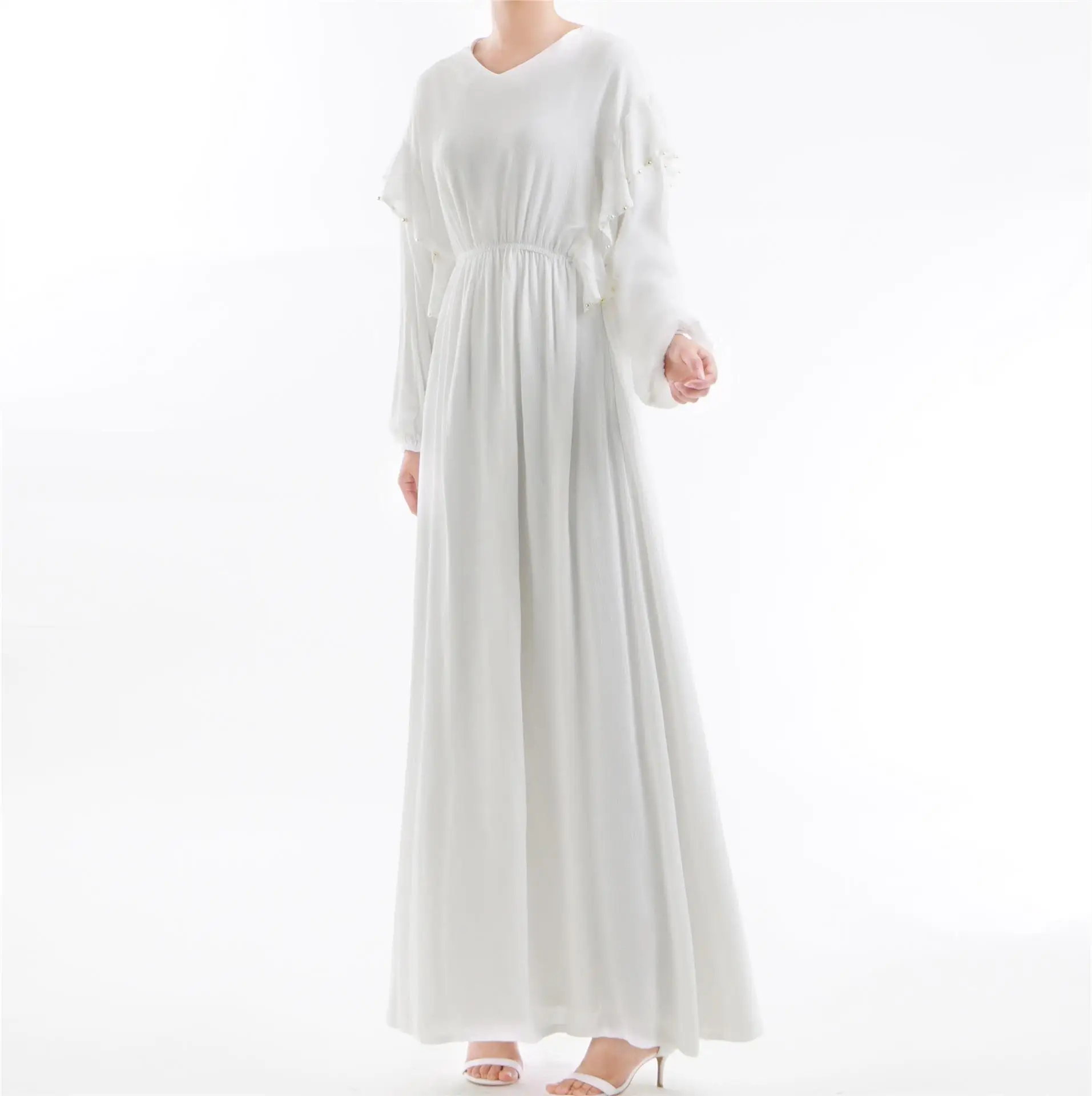 Abaya женское мусульманское длинное платье с жемчугом и оборками Макси Исламская
