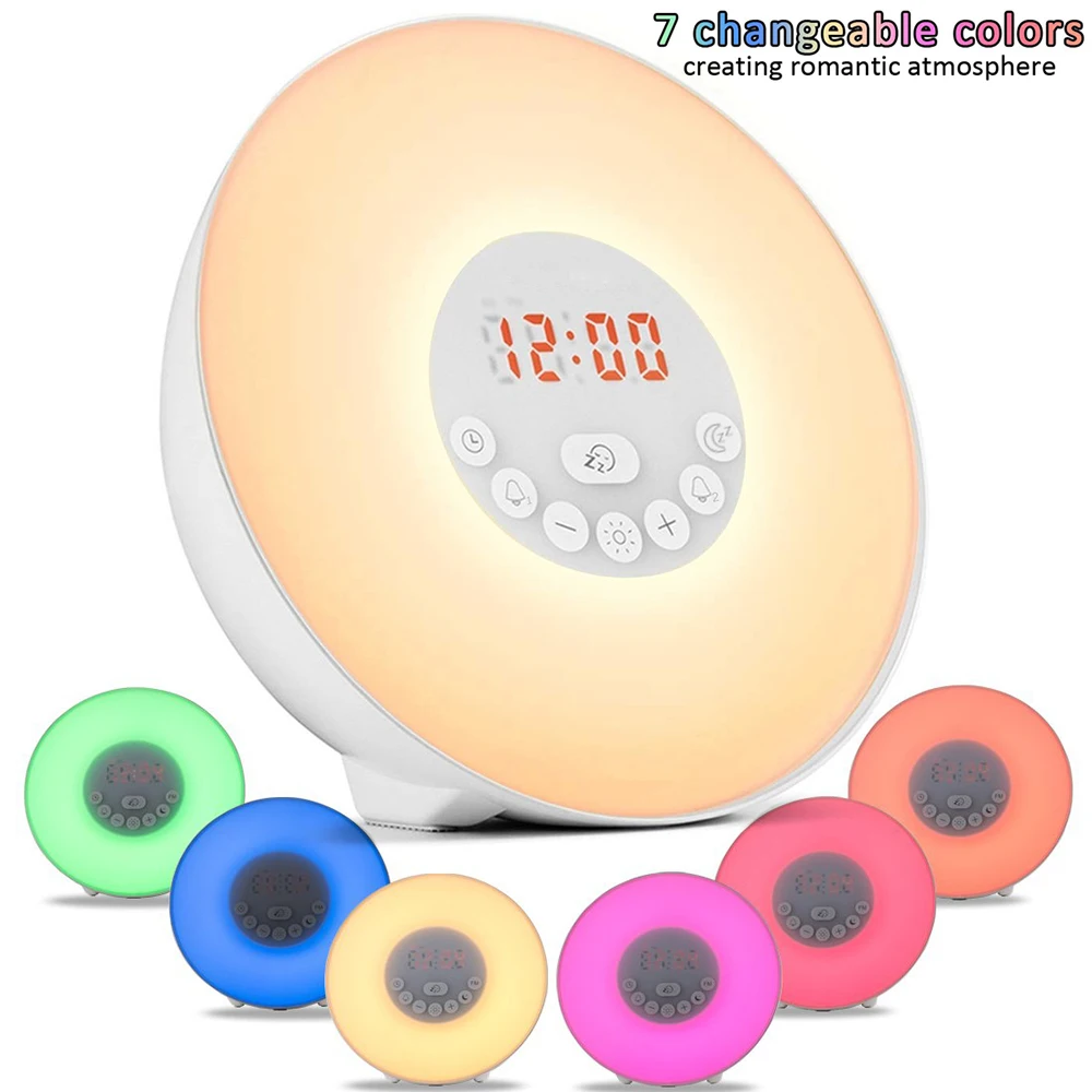 

Wake Up Light Alarm Clock Sunrise/Sunset Simulation Digital Clock 7Colors Sounds Snooze Function Touch Control FM Radio D25