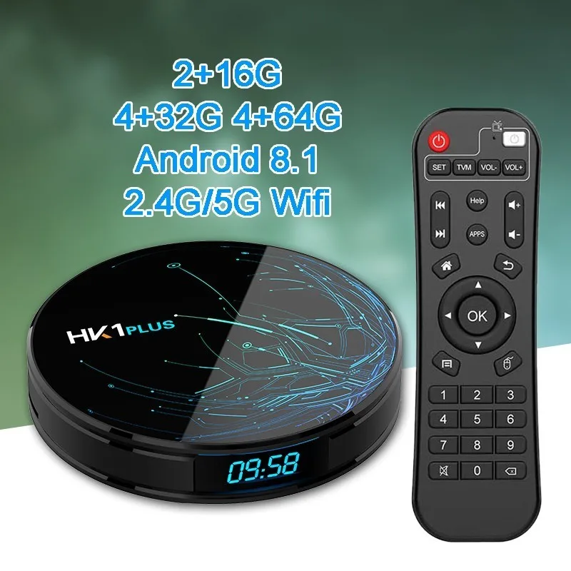 Hk1 Plus 4 Гб 64 ГБ Android 8 1 ТВ-приставка Amlogic S905x2 четырехъядерный двойной Wifi медиаплеер