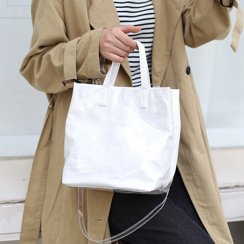 

Luxury Handbags Women Bags Designer Kraft Paper Handbag PVC Transparent Waterproof Shoulder Bag Women Bolsos Mujer Kkln White