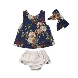 Ассиметричный жилет для новорожденных девочек, топы + шорты, штаны с цветочным принтом, комплект одежды из 3 предметов, 0-3 года