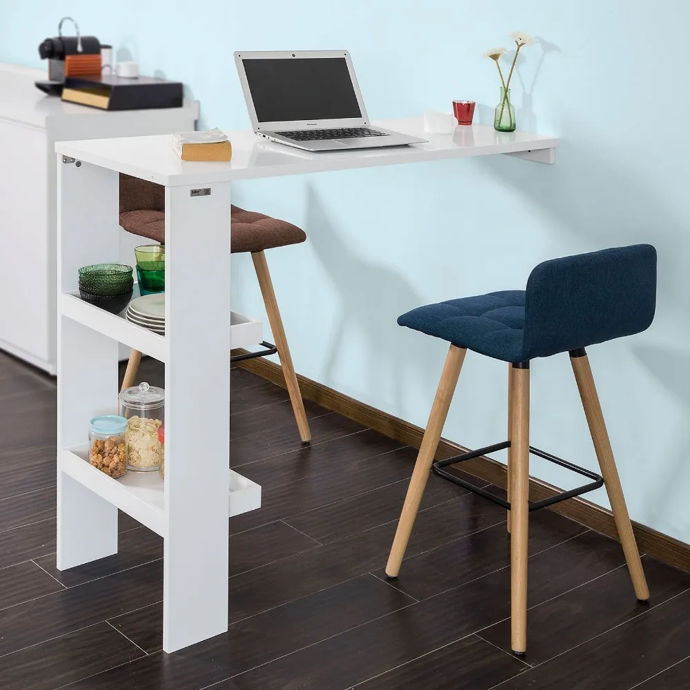 SoBuy FWT55 , Wall Mounted Kitchen Breakfast Bar Table Dining Table Coffee Bar with 2 Storage Shelves (Stool Not Included)