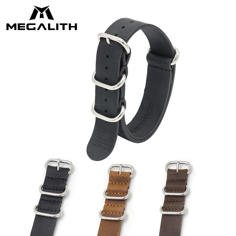 

MEGALITH Military Sports Leather Watches Bands For Men Women 18mm 20mm 22mm Top Grain Genuine Leather Watch Strap Nato Strap G3
