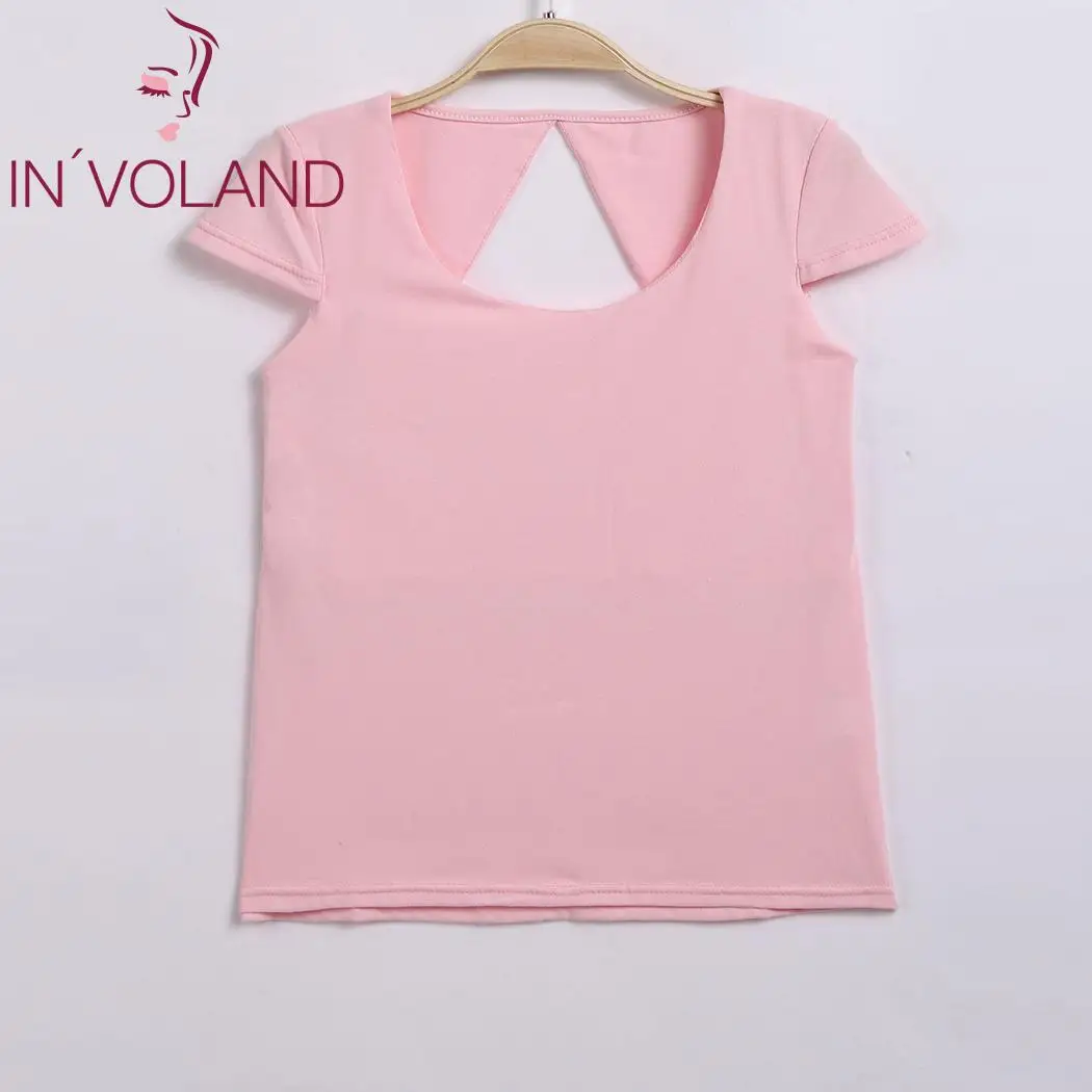 Женщины o-образным Вырезом cap Sleeve Keyhole Back casual Vacation Pink solid Natural Tops классические