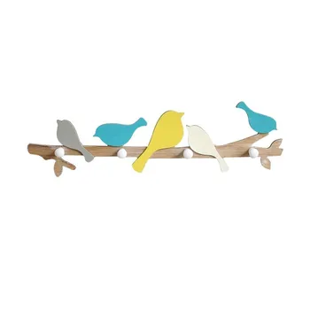 

3 Colors Creative Wooden Bird Coat Hook Rail for Wall Decor Clothes Hanger Living Room Wall Mounted Wood Hooks Door Decorations