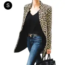 2019 модная куртка с воротником-стойкой-длинный рукав Леопардовый принт, сексуальный костюм куртка пальто женский