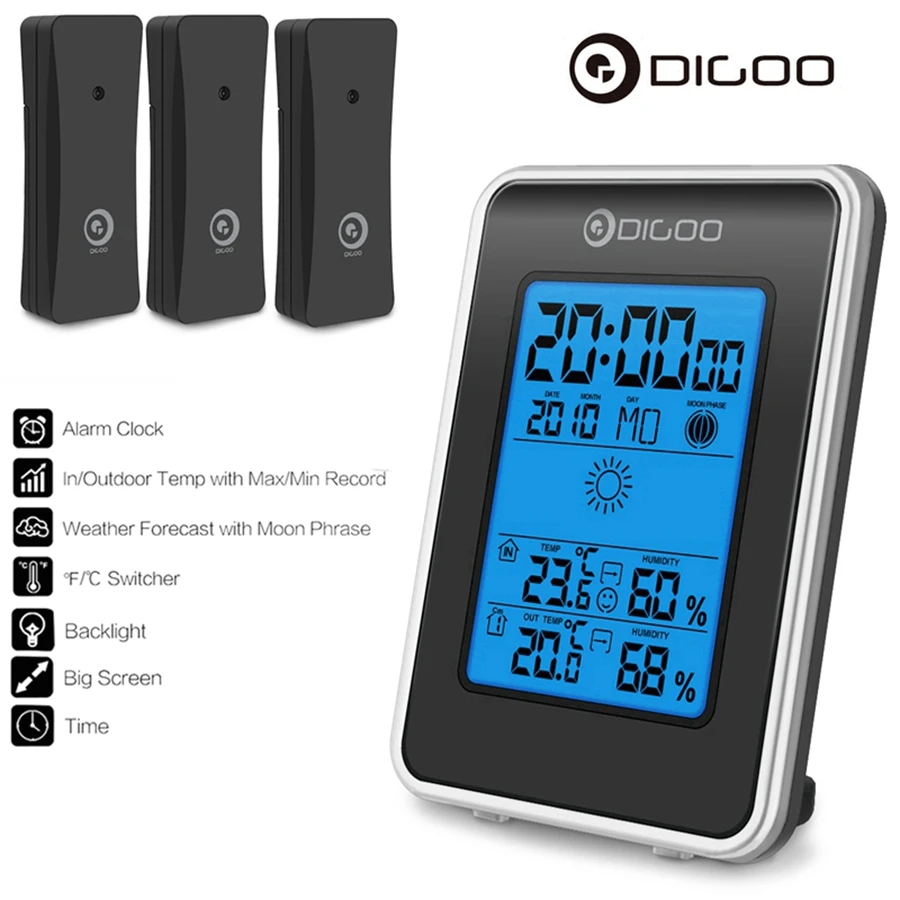 

Digoo DG-TH1981 Outdoor Digital LCD Hygrometer Thermometer Weather Station Wireless Indoor Forecast Sensor Clock Blue Backlit