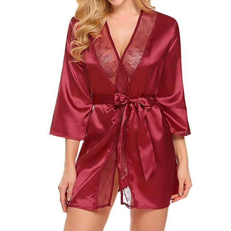 Women Sexy Kimono Nightwear Robes Woman Casual Loose Lace Wrap