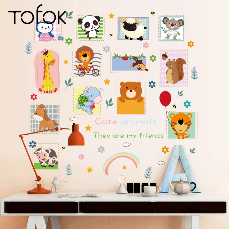 

Tofok Lovely Animals DIY Wall Sticker Cartoon Style Removable Wallpaper for Kids Room Nursery PVC Dorm Toy Store Mural Decals
