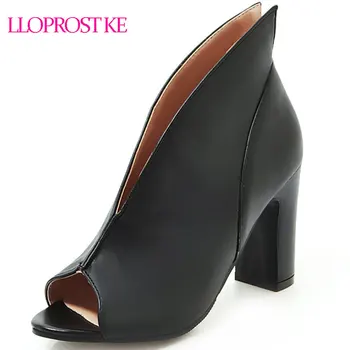 

Lloprost ke Sumemr Women Sandals Open toe Square Heel High Heels Slip On Dress Party Peep Toe Shoes Size 34-43 Black Blue H227