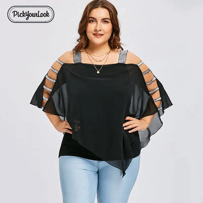 

Pickyourlook Women Blouses Tops Summer Fashion Spaghetti Strap Plus Size Lady Bat Sleeves Loose All Match Chemise Blusa Shirt