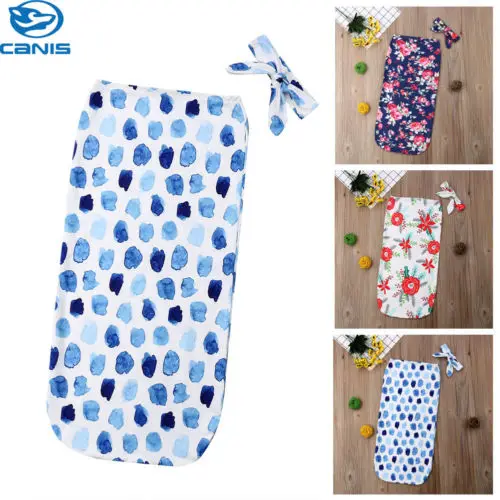 

2019 Brand Newborn Baby Swaddle Set Sleeping Bag+Headband Swaddling Sack Summer Blanket