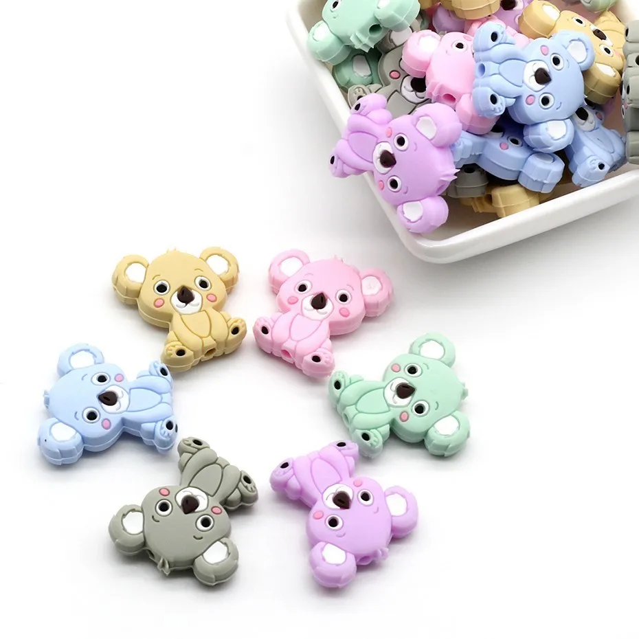 

Lovely Mini Koala Pattern Baby Silicone Teething Beads Teether BPA Free 10PCs DIY Pacifier Chain Accessories Self Made Gifts