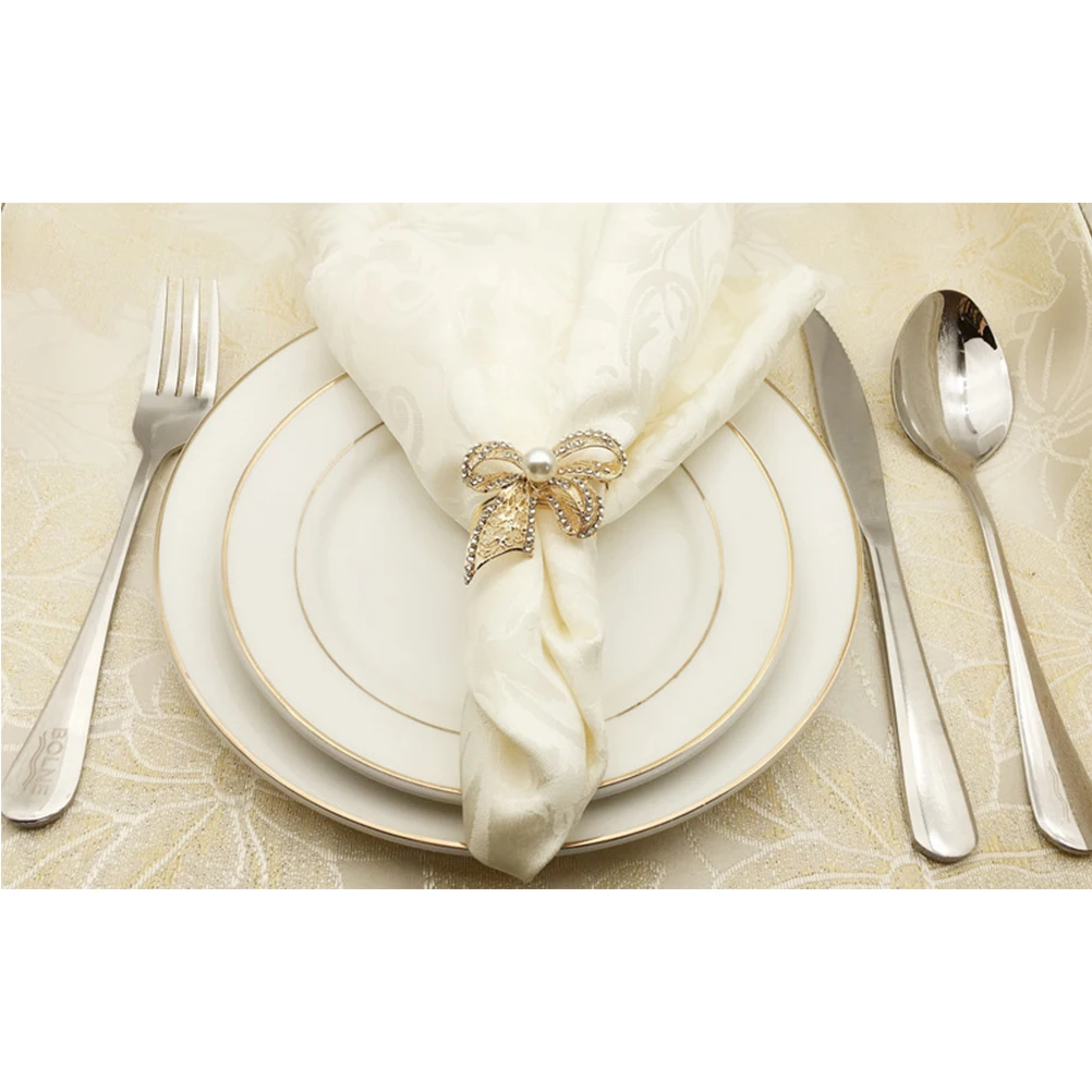 

Alloy With Diamond Bow-Knot Napkin Ring Handmade Exquisite Napkin Buckle Napkin Holder For Hotel Wedding Party Table Decoration