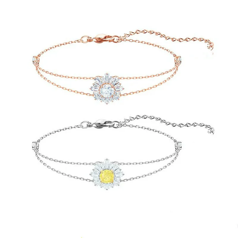 

Fine Silver Rose Gold Colour Trendy Charm Bracelet Gifts For Sunshine Flower Sun Women Jewelry Fashion