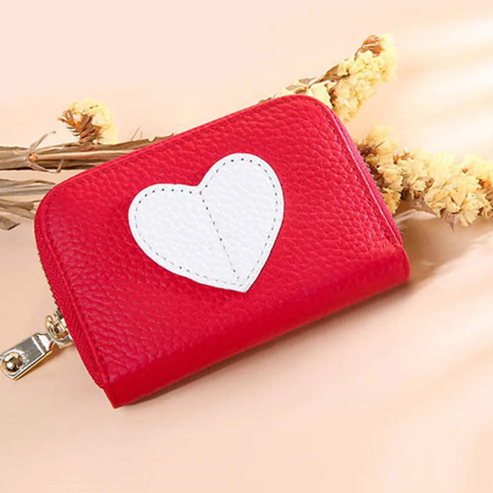 

Heart Shape Pattern Genuine Leather Wallet For Credit Cards Women Mini Card Holder Wallet Girls ID Card Holder Girls Coin Pocket