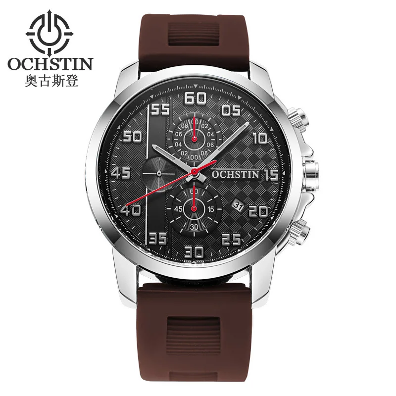 

Sports Waterproof Men's Watch 6-Pin Silicone Watch Multi-Function Calendar Step Chronograph Watch On Time Watch