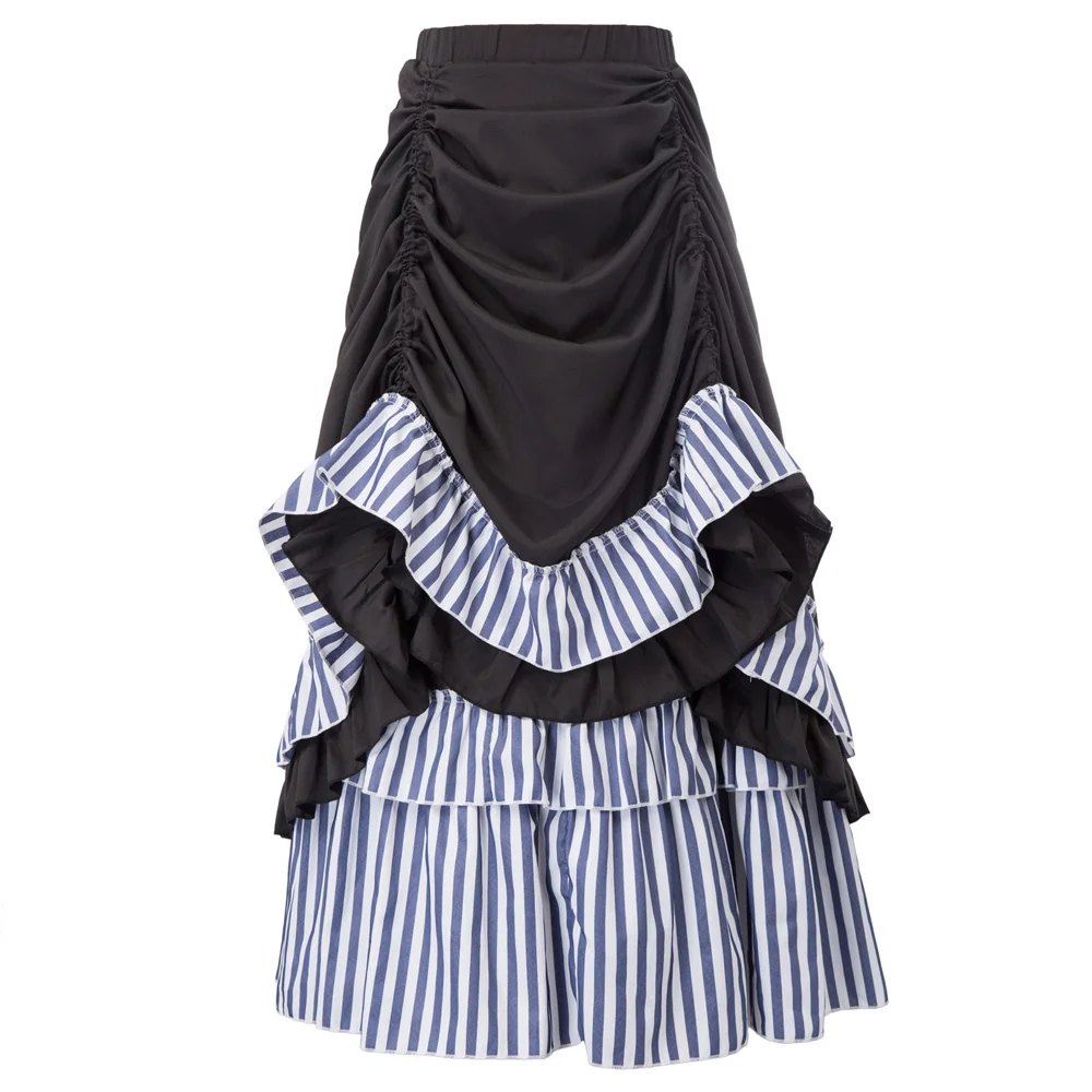 

ladies Women skirt vintage retro Steampunk Victorian Elastic Waist Ruffled Adjustable gothic A-line swing long maxi skirt faldas