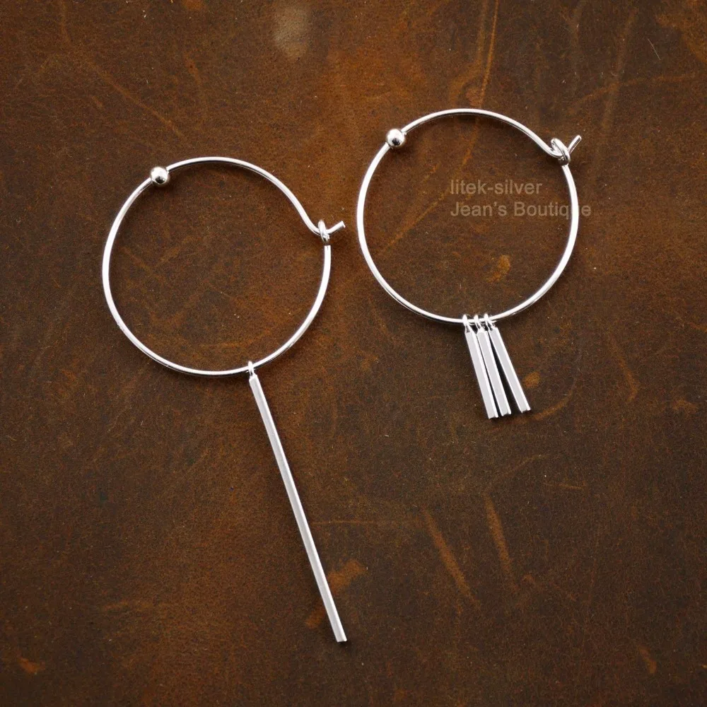 

925 Solid Sterling Silver Fashion Jewelry Bars Dangle Geometry Circle Huggie Hoop Earrings A1567