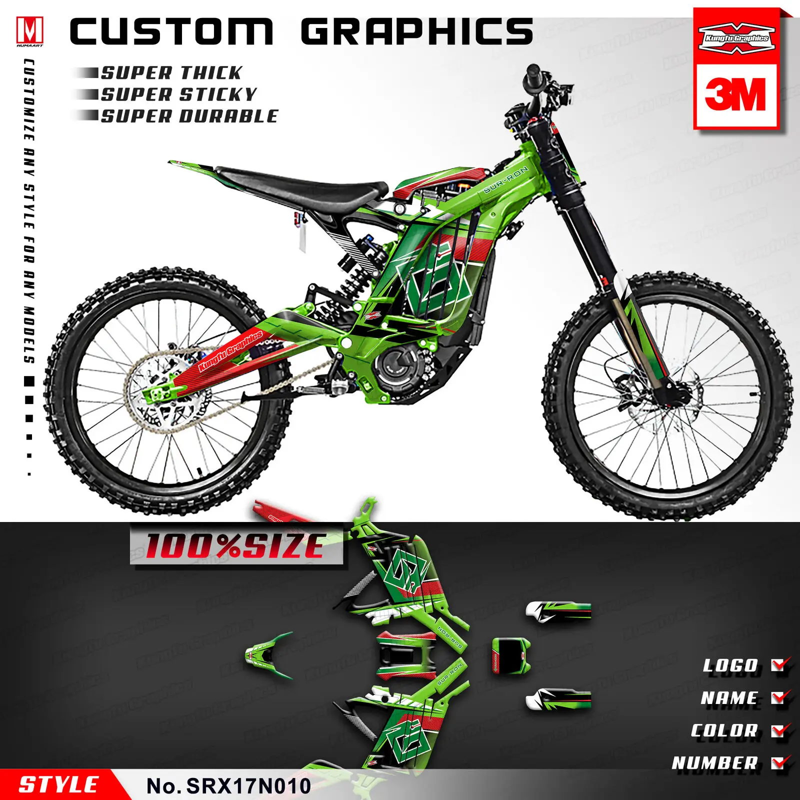 

KUNGFU GRAPHICS Sticker Design Waterproof Decals Custom Vinyl Wrap for Sur-Ron Light Bee X Electric Bike (Style no. SRX17N010)