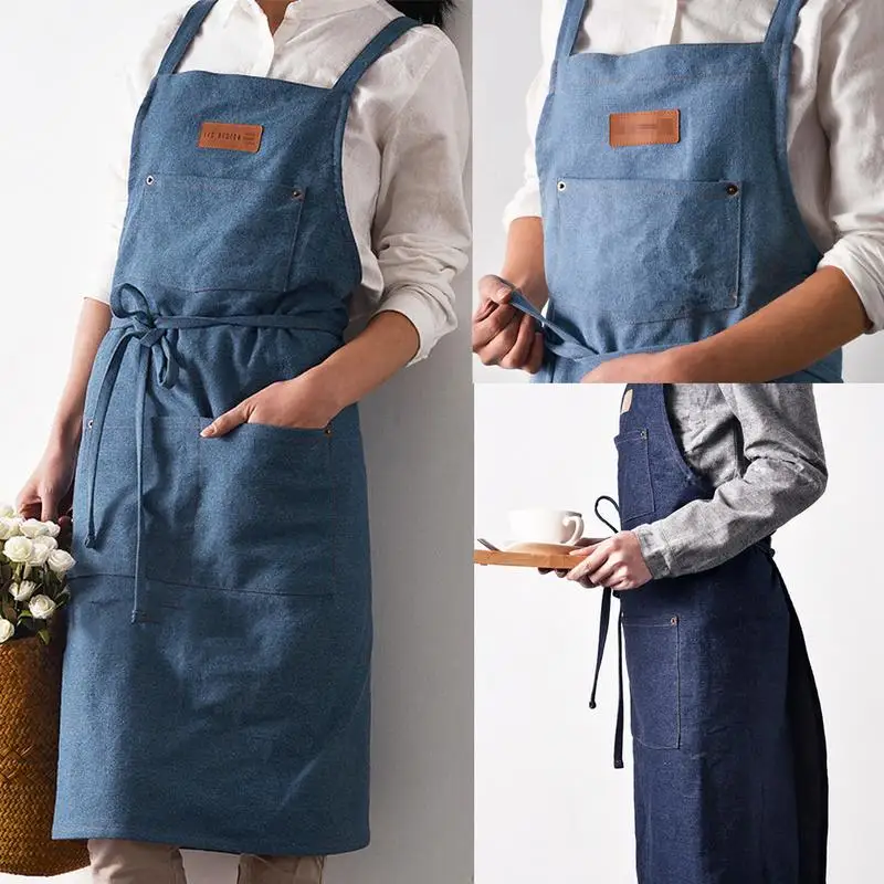 

Baking Apron Washable Work Clothes Nordic Simplicity Style Multiple Usage Halter Denim Apron Kitchen Sleeveless Aprons Supplies