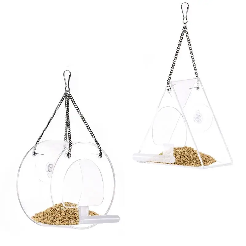 Bird Feeder Acrylic Triangular Hanging Transparent Waterproof Bird