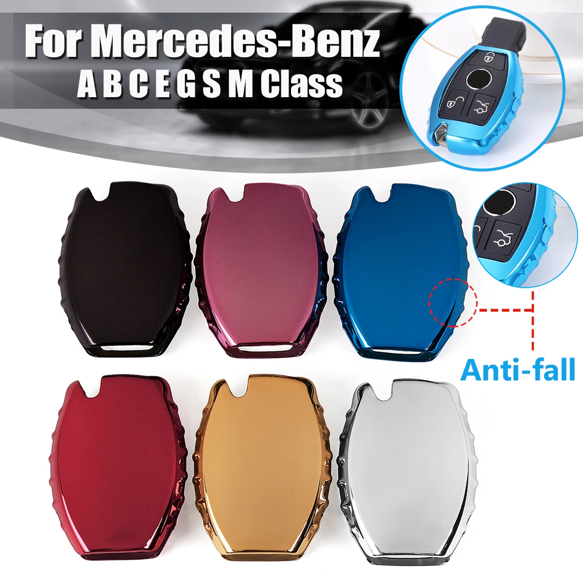 

Car Remote Key Cover Soft TPU Case Shell Ring Key Chain Car Key Holder Suitable for Mercedes for benz CLS CLA GL R SLK AMG A B