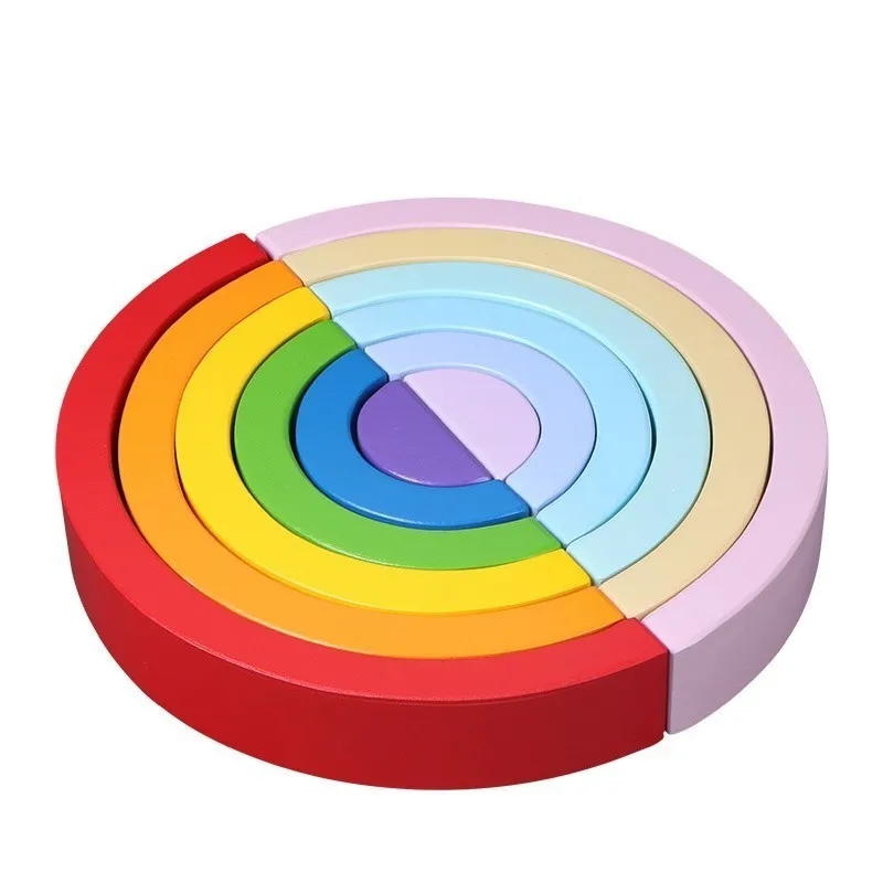 

Colorful Wood Rainbow Building Blocks Toys Creative Assembling Wooden Blocks Circle Set Educational Toys For Children 44