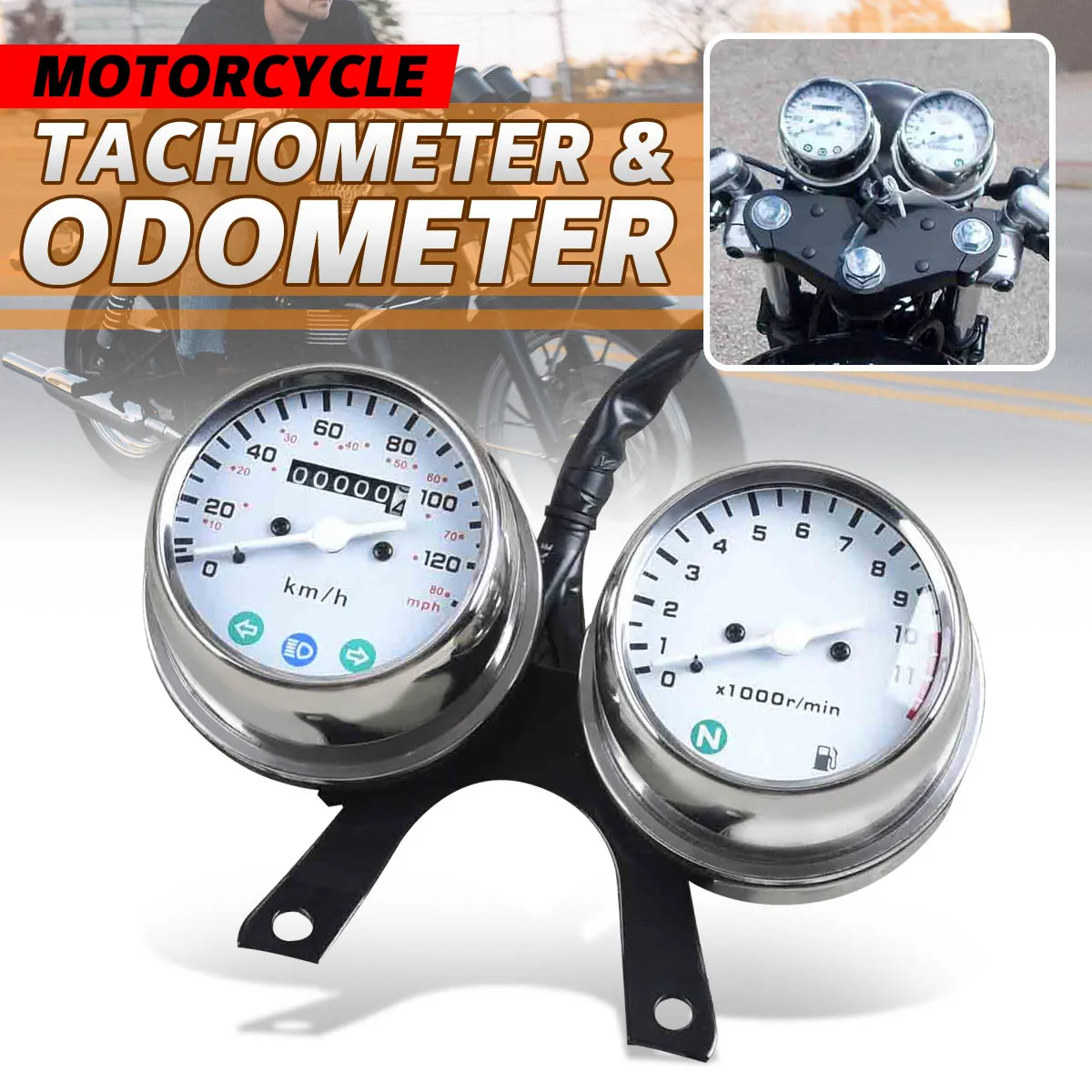 

Motorcycle Odometer Tachometer with LED Indicator Light Stainless Steel Vintage Motorcycle Tachometer Odometer Instrument