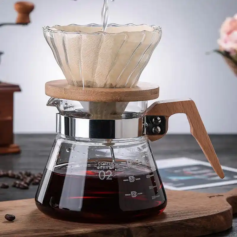 Высокоборосиликатное стекло ручной кофе высокотемпературный чайник устойчивая деревянная ручка стеклянный кофейник фильтр для пивоварен...