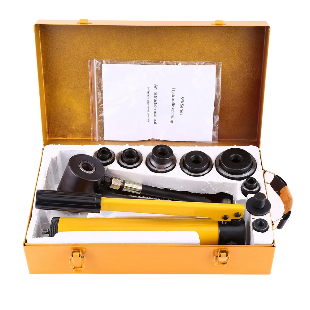 

Manual Hydraulic Round Hole Punch Kit Metalworking Hand Tool with 6 Dies Tool