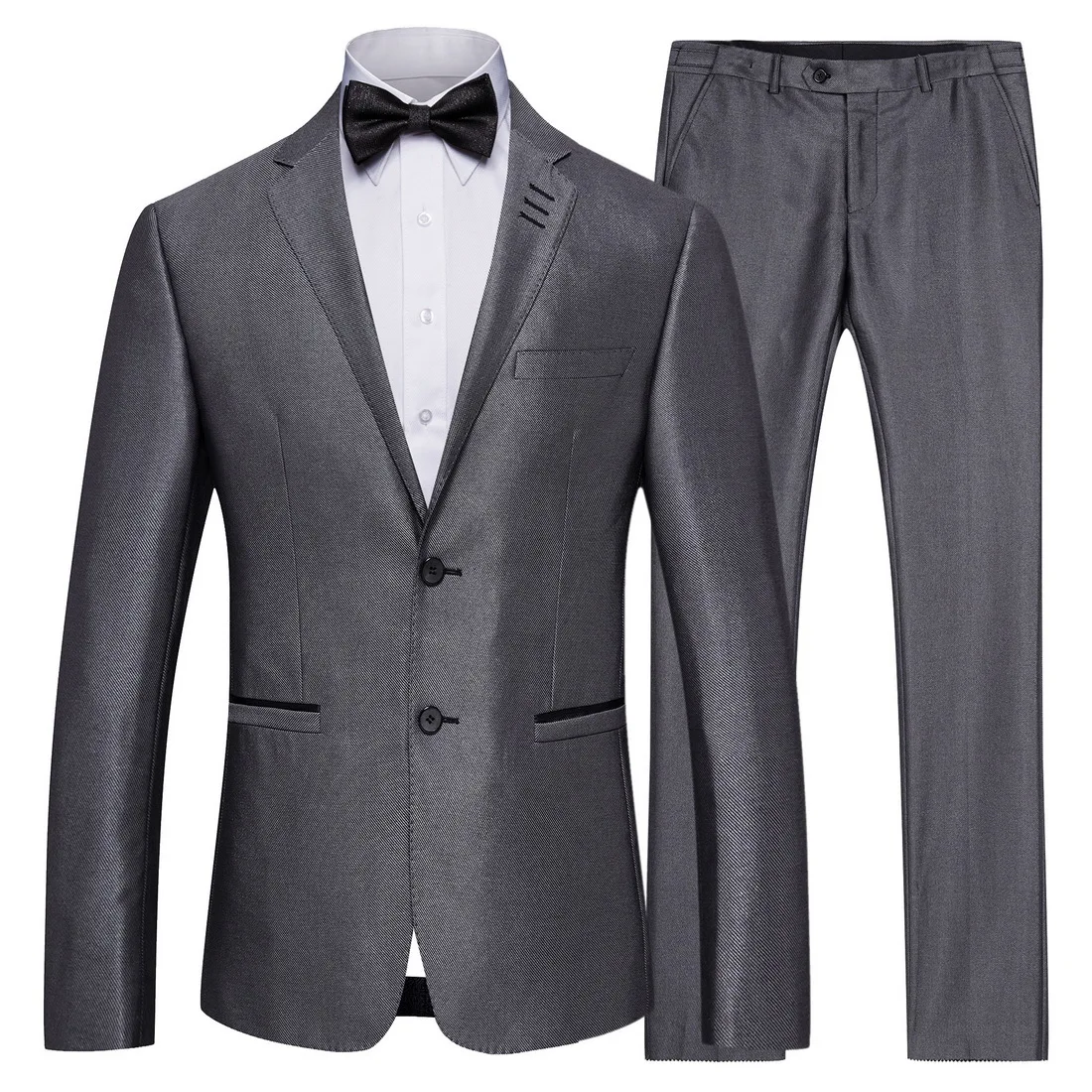 Suit Men's High Quality Gray Business Casual Suit 2 Piece Set Groom ...