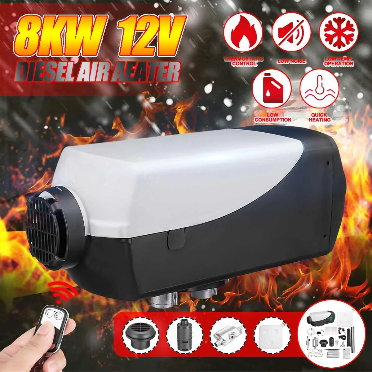 

12V 8KW Diesels Air Heater Kit LCD Monitor Car Parking Heater With Remote Control For Bus Tucks RVs Trailers Motorhome Boats