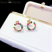 5 пар ZYZ334-9378 Радуга cz серьга в форме цветка для женщин девочек, Нежный Хрусталь циркония серьги шпильки высокого качества ювелирные изделия