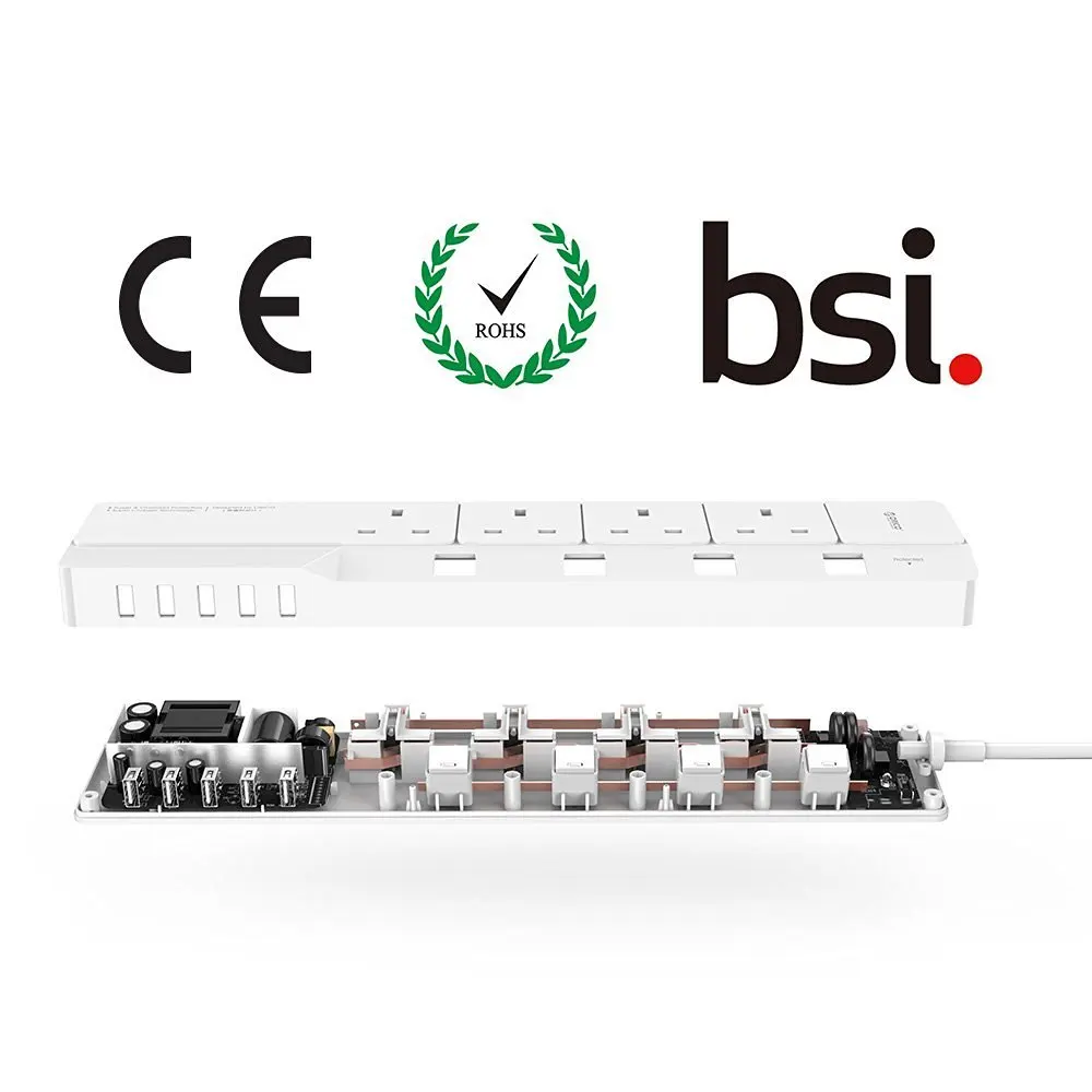 ORICO OSJ-4A5U-UK домашний офис UK Сетевой фильтр с 5 USB зарядным устройством 4 UK AC Plug мульти-розетка дорожные Силовые полосы 5 футов-белый