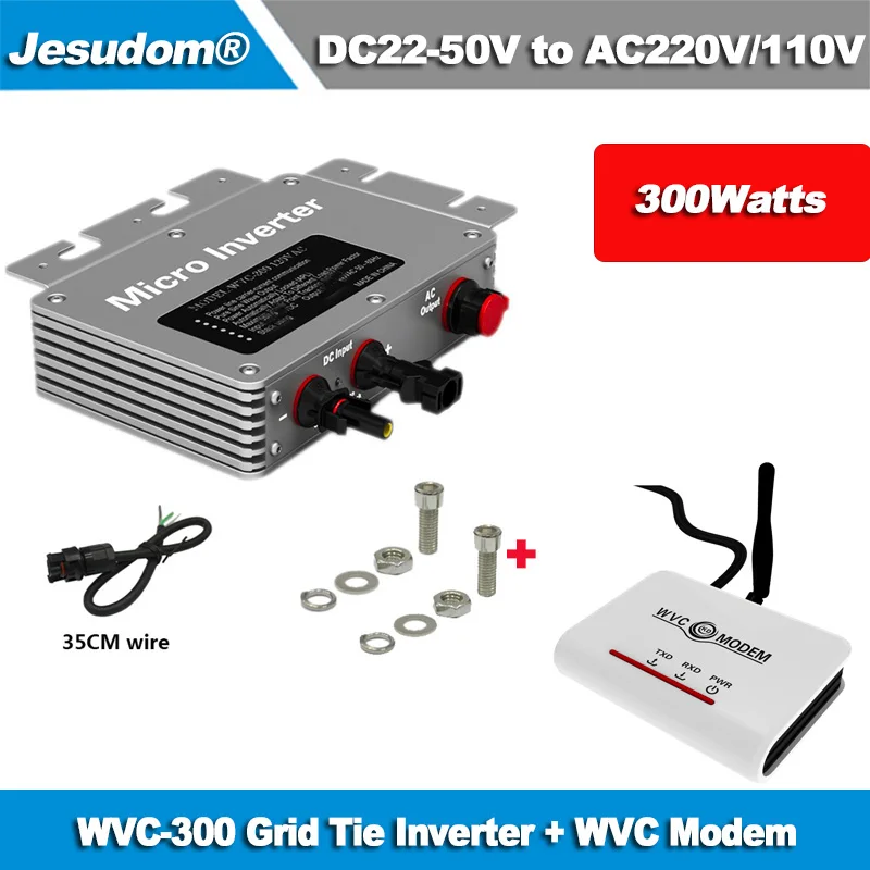 

300W Grid Tie Micro Inverter & WVC Modem Wireless Communication Function, MPPT 22-50VDC to AC110V/230V with IP65