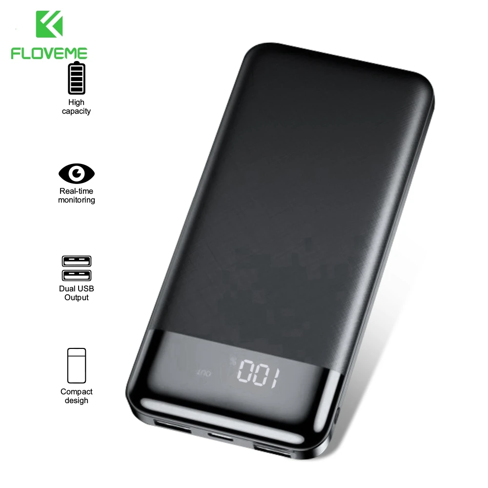 

FLOVEME Universal 10000mAh Power Bank Portable Fast Charging External Battery Slim Pack Dual USB Charger For iPhone Mobile Phone
