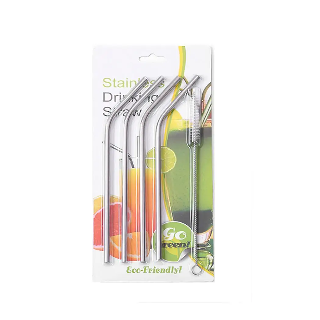 

Reusable Drinking Straws Stainless Steel Straws with 4 x Straws, 1 x Casual Silver Cleaning Brushes