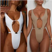 2019 mulheres Swimwear Sexy alta corte um pedaço maiô de natação terno Cáqui Branco tanga Monokini Biquini maiô feminino