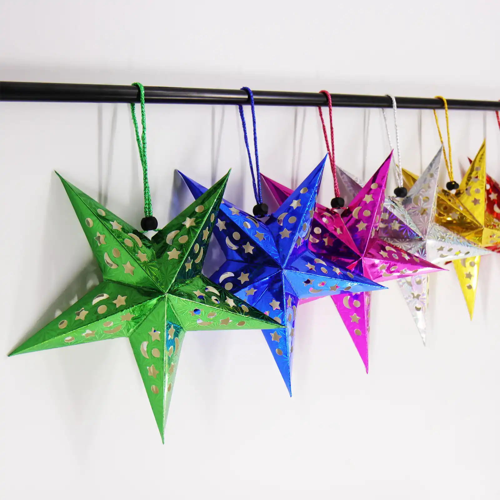 Colorful Laser Five Pointed Star Ceiling Ornaments Christmas