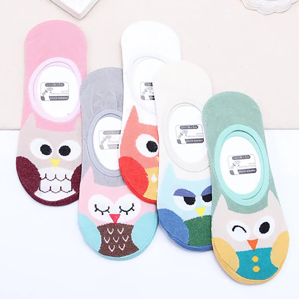 

Cute Cartoon Owl Invisible Boat Socks No Show Cotton Breathable Calcetines Women's Soft Ankle Sock Lovely Girl Skarpetki