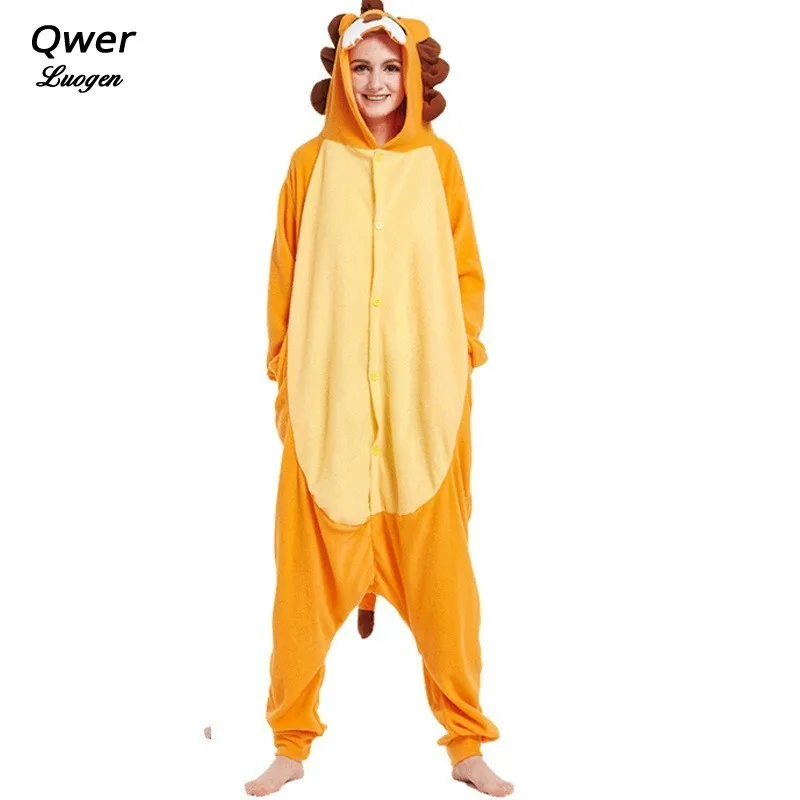 

Adult Men Women for Anime Orange Lion Pajamas Autumn and Winter Onesie Fleece Sleepwear Costume for Unisex